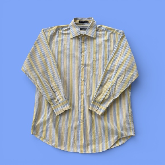 Nautica Other - Vintage Nautica Button Down Shirt Blue Yellow Striped Oversized Preppy Cotton L